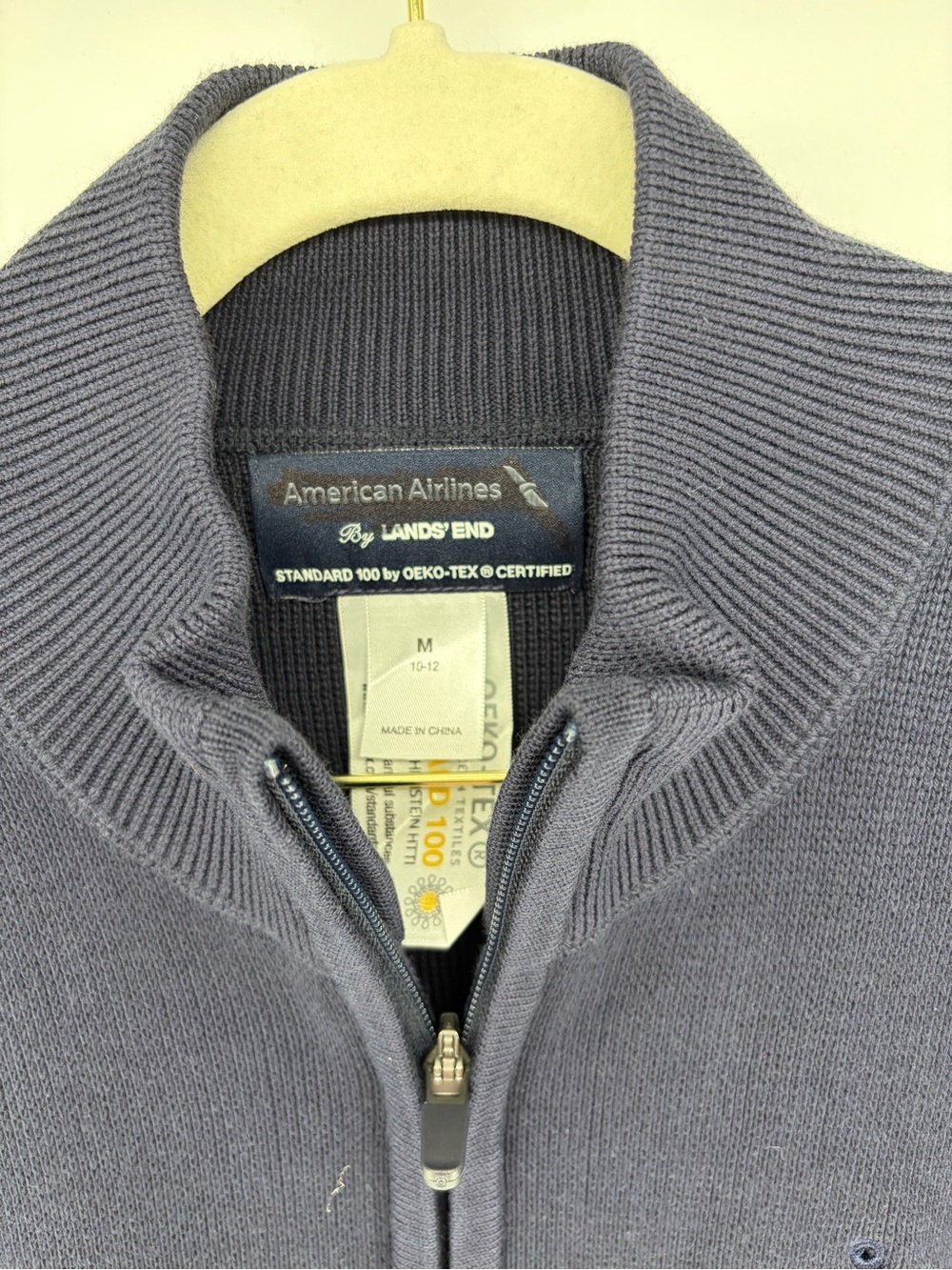 American Airlines by Lands' End Navy Full-Zip Knit Uniform Sweater Zip Pkts M - Picture 2 of 10